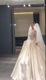 Luxury Off-the-shoulder Ball Gown Long Wedding Dresses Satin White Bridal Gowns Long Sleeve Bridal Dresses HZ1121
