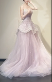 Cute Strapless A-Line Pink Long Prom Dresses Tulle Pink Birthday Dresses Sweet 16 Dress HZ1121