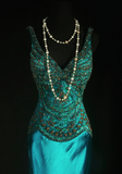 Vintage V-neck Sheath Blue Long Prom Dresses Satin Beaded Blue Evening Dresses HZ1121
