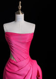 Elegant Strapless Sheath Long Prom Dresses Satin Pink Evening Dresses HZ1121