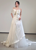 Simple Sheath Long Wedding Dresses Satin Flower White Bridal Gowns Sleeveless Bridal Dresses HZ1121