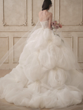 Gorgeous Strapless Ball Gown Long Wedding Dress Tulle White Bridal Gown Sleeveless Bridal Dress HZ1121