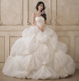 Gorgeous Strapless Ball Gown Long Wedding Dress Tulle White Bridal Gown Sleeveless Bridal Dress HZ1121
