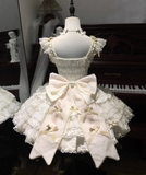 Fairy Strap Ball Gown White Sleeveless Short Birthday Dresses Lace Sweet Lolita Dresses HZ1121