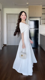 Elegant Off-Shoulder A-Line Long Prom Dress Chiffon White Wedding Guest Dress HZ1121