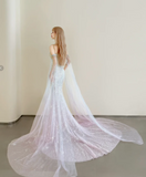 Gorgeous Sweetheart Neck Mermaid Long Prom Dress Sequined Tulle Pink Evening Gown HZ1121
