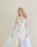 Gorgeous Sweetheart Neck Mermaid Long Prom Dress Sequined Tulle Pink Evening Gown HZ1121