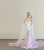 Gorgeous Sweetheart Neck Mermaid Long Prom Dress Sequined Tulle Pink Evening Gown HZ1121