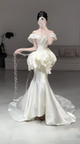 Elegant Off-the-shoulder Mermaid Long Wedding Dresses Satin White Bridal Gowns Sleeveless Bridal Dresses HZ1121