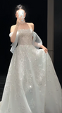 Elegant Strapless A-Line Long Wedding Dresses Tulle Beaded Bridal Gowns Applique White Bridal Dresses HZ1121