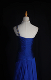 Gorgeous Sheath Royal Blue Long Prom Dresses One-shoulder Sleeveless Evening Dresses Chiffon Royal Blue Formal Dresses HZ1121