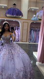 Gorgeous Off-the-shoulder Ball Gown Lavender Long Prom Dresses Tulle Applique Lavender Quinceanera Dresses Sweet 16 Dress HZ1121