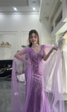 Elegant Mermaid Purple Long Prom Dresses Tulle Purple Wedding Guest Dresses HZ1121