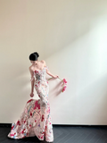 Fairy Off-the-Shoulder Mermaid Long Prom Dresses Sleeveless Tulle 3D Applique Evening Dresses HZ1121