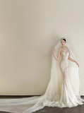 Timeless Sweetheart Mermaid Long Wedding Dresses Tulle Beaded Sleeveless Bridal Dresses White Bridal Gowns HZ1121