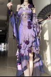 Sexy Spaghetti Strap Sheath Purple Long Prom Dresses Sleeveless Satin Ruffle Purple Birthday Dresses HZ1121