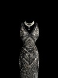 Elegant Glamour Mermaid V Neck Sequin Gray Backless Long Prom Dresses Party Dress Evening Dress HZ1121