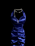 Elegant Glamour Mermaid Halter Royal Blue Satin Long Prom Dresses Party Dress Evening Dress HZ1121