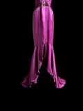 Elegant Glamour Mermaid Halter Grape Backless Satin Long Prom Dresses Party Dress Evening Dress HZ1121