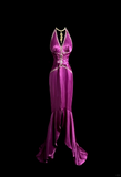 Elegant Glamour Mermaid Halter Grape Backless Satin Long Prom Dresses Party Dress Evening Dress HZ1121