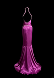 Elegant Glamour Mermaid Halter Grape Backless Satin Long Prom Dresses Party Dress Evening Dress HZ1121