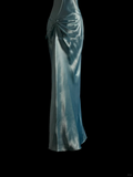 Elegant Glamour Mermaid Halter Blue Satin Long Prom Dresses Party Dress Evening Dress HZ1121