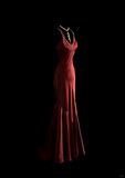 Elegant Glamour Mermaid Straps Burgundy Satin Backless Long Prom Dresses Party Dress Evening Dress HZ1121