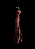 Elegant Glamour Mermaid One Shoulder Burgundy Satin Long Prom Dresses Party Dress Evening Dress HZ1121
