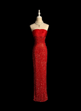 Elegant Glamour Mermaid Strapless Sequin Red Long Prom Dresses Party Dress Evening Dress HZ1121