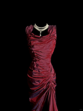 Vintage Mermaid Square Burgundy Taffeta Long Prom Dresses Evening Gowns Evening Dress HZ1121