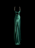 Vintage Mermaid Halter Green Satin Long Prom Dresses Ruffles Evening Gowns Evening Dress HZ1121