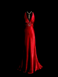 Vintage Mermaid V Neck Sleeveless Satin Long Prom Dresses Ruffles Evening Gowns Evening Dress HZ1121