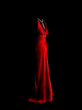 Vintage Mermaid V Neck Sleeveless Satin Long Prom Dresses Ruffles Evening Gowns Evening Dress HZ1121