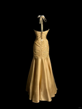 Vintage Mermaid Halter Sleeveless Satin Long Prom Dresses Ruffles Evening Gowns Evening Dress HZ1121