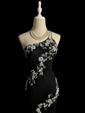 Retro Sheath One Shoulder Black Prom Dresses Evening Gowns Evening Dress HZ1121