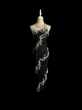 Retro Sheath One Shoulder Black Prom Dresses Evening Gowns Evening Dress HZ1121