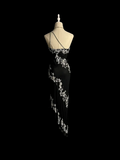 Retro Sheath One Shoulder Black Prom Dresses Evening Gowns Evening Dress HZ1121