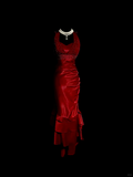 Vintage Mermaid Halter Sleeveless Red Satin Long Prom Dresses Ruffles Evening Gowns Evening Dress HZ1121