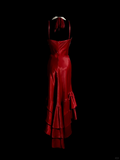 Vintage Mermaid Halter Sleeveless Red Satin Long Prom Dresses Ruffles Evening Gowns Evening Dress HZ1121