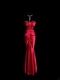 Vintage Mermaid Sweetheart Red Satin Long Prom Dresses Evening Gowns Evening Dress HZ1121