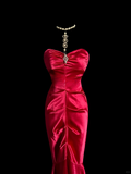Vintage Mermaid Sweetheart Red Satin Long Prom Dresses Evening Gowns Evening Dress HZ1121