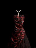 Retro Ball Gown Strapless Burgundy Floral Tulle Long Prom Dresses Evening Gowns Evening Dress HZ1121