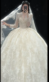 Luxury Ball Gown Long Wedding Dresses Lace Applique White Bridal Gowns Long Sleeve Bridal Dresses HZ1121