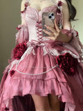 Vintage Ball Gown Spaghetti Straps Chiffon Summer 18th Birthday Dress High Low Ombre Pink Lolita Dress Birthday Outfits HZ1121