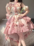 Vintage Ball Gown Halter Short Sleeves 16th Ombre Pink Birthday Dress Lolita Dress Birthday Outfits HZ1121
