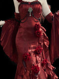 Vintage Mermaid Spaghetti Straps Burgundy Summer 18th Wine Red With Sleeves Birthday Dress Lolita Dress Birthday Outfits HZ1121