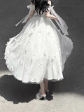 Vintage A Line Spaghetti Straps Summer Long Holiday Dresses 16th Birthday Dress Lolita Dress White Birthday Outfits HZ1121