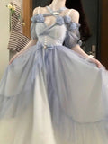 Sweet A line Sweetheart Blue Chiffon Floral Long 16th Birthday Dress Lolita Dress Birthday Outfits HZ1121