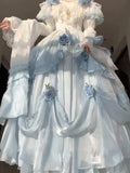 Vintage Ball Gown Off The Shoulder Short Sleeves 16th Blue Birthday Dress Lolita Summer Dress 18th Birthday Outfits HZ1121