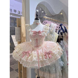 Sweet Ball Gown Square Neck Pink Lace Short 16th Birthday Dress Lolita Dress Birthday Outfits HZ1121